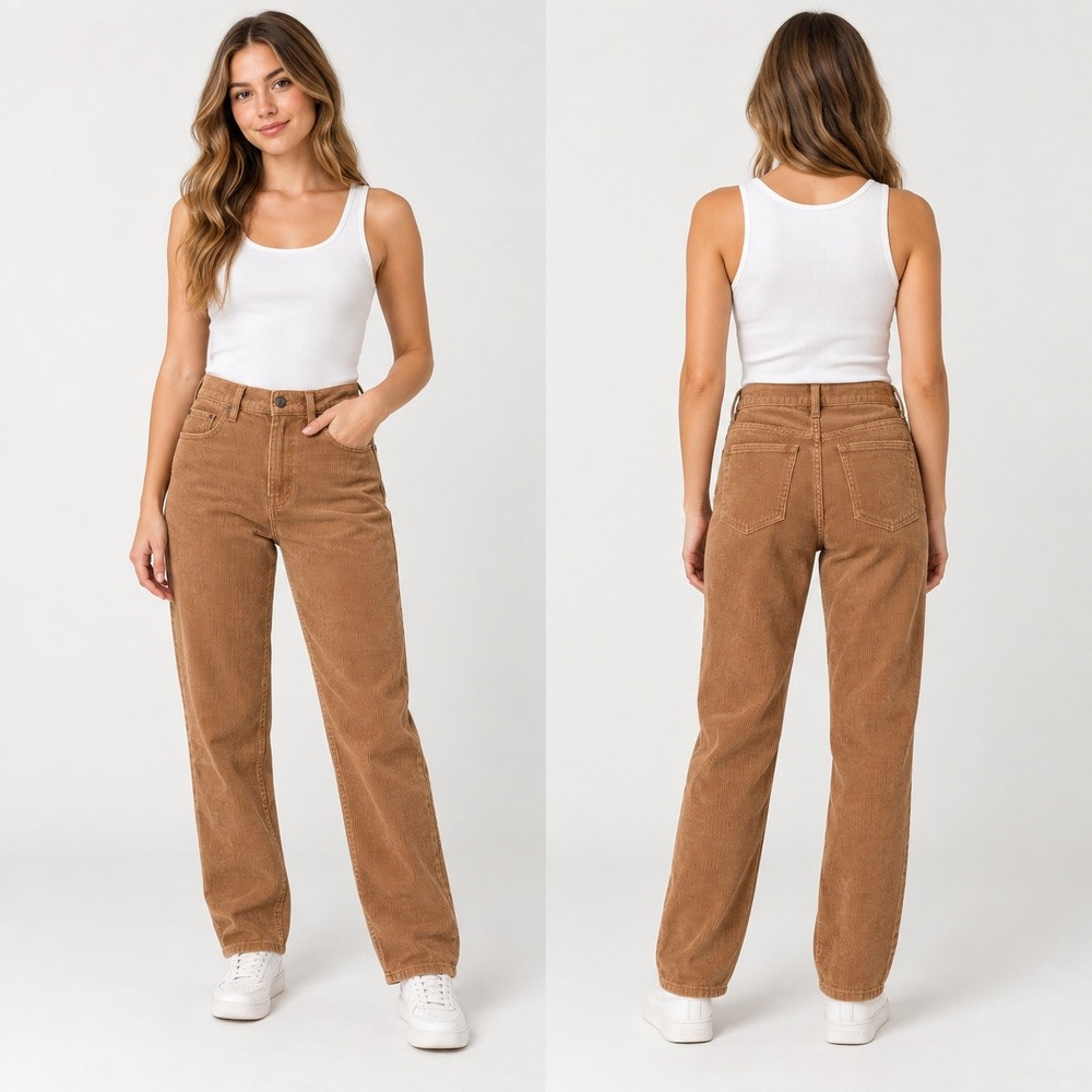 PacSun Mom Jeans 24 XS Camel Brown Wide Wale Corduroy High Rise Straight Y2k